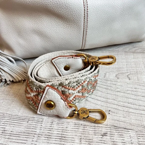 Hobo Sheila Large Satchel W Guitar Strap In Powder White - Picture 7 of 16